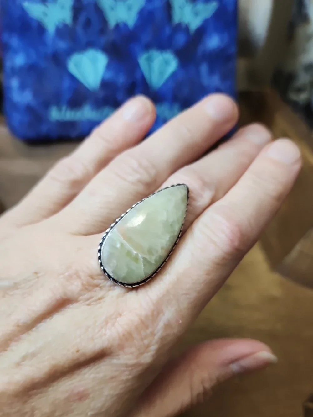 Handcrafted Teardrop Green Stone Ring - Women Jewelry